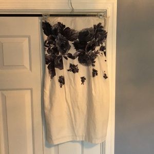 Floral black and white strapless dress